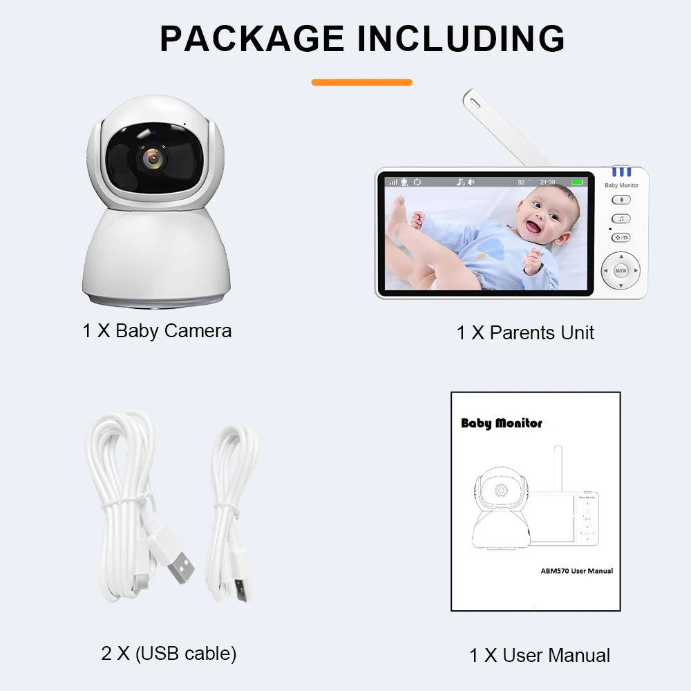 5"IPS Video Baby Monitor With Pan Tilt Child Camera Wireless 2-Way Audio Night Vision Security Babysitter VOX Wake Up USB Charge