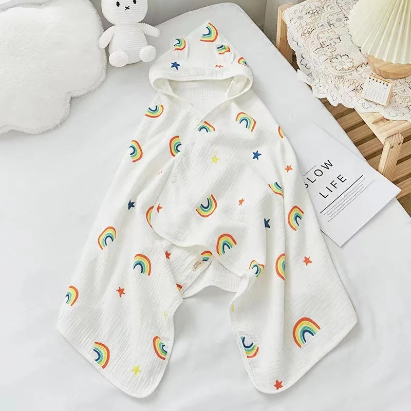 Increased Thickened Hooded Design Baby Bath Towel Pure Cotton Children's Breathable Cloak Cute Printed Baby Universal Bathrobe