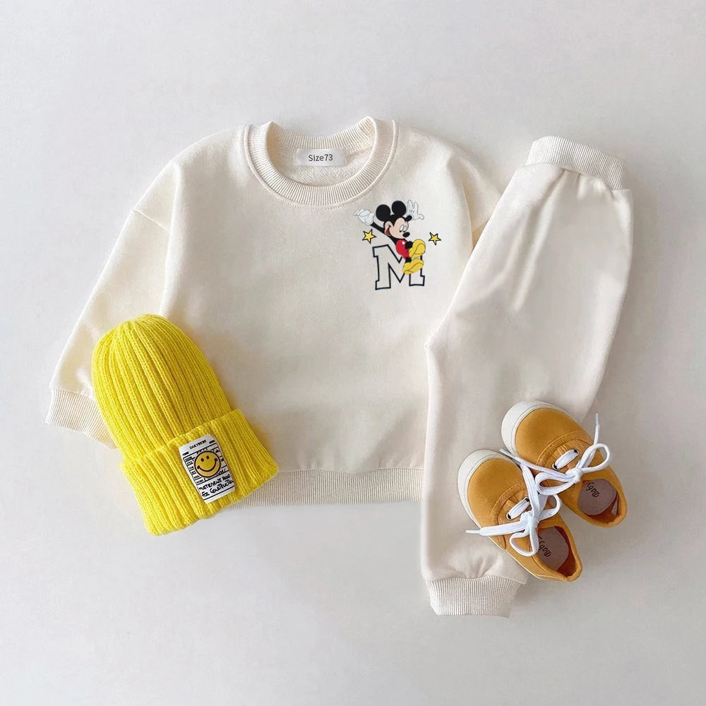 Mickey 2Pcs Baby Boy Clothes Set Disney Casual Long Sleeve Sweatshirts Outfits For Child Spring Autumn Toddler Kids Clothes