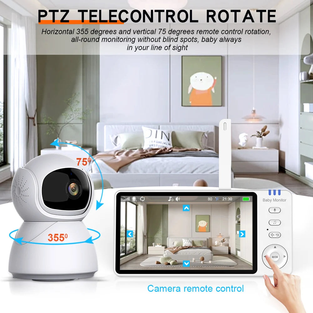 5"IPS Video Baby Monitor With Pan Tilt Child Camera Wireless 2-Way Audio Night Vision Security Babysitter VOX Wake Up USB Charge