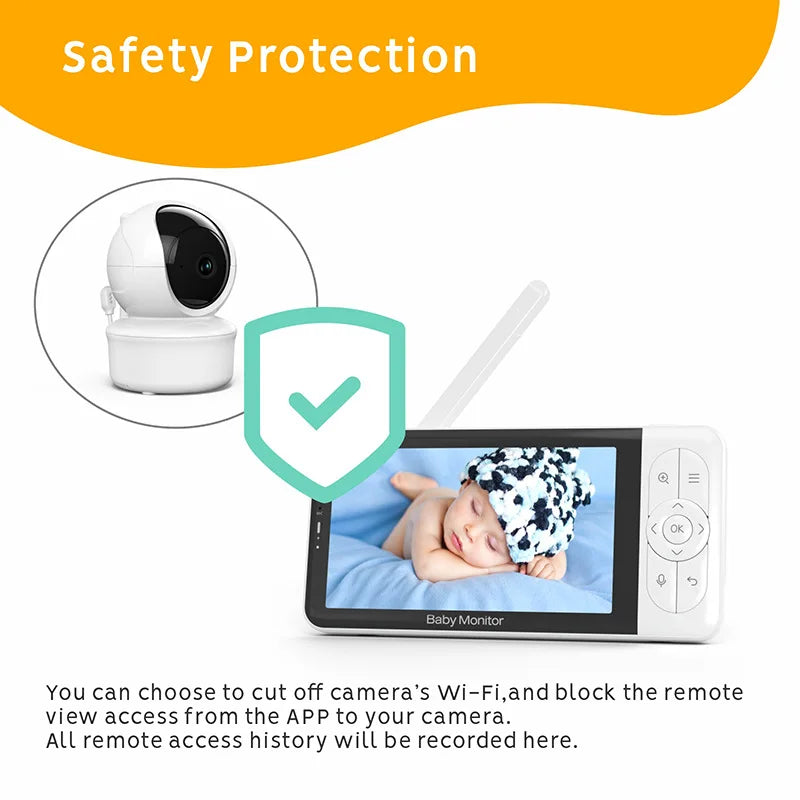 BABY 6T Baby Monitor 1080P HD Camera 5''Screen  Night Vision  Audio and Video Nanny Security 3000mAh Battery Temperature Monitor