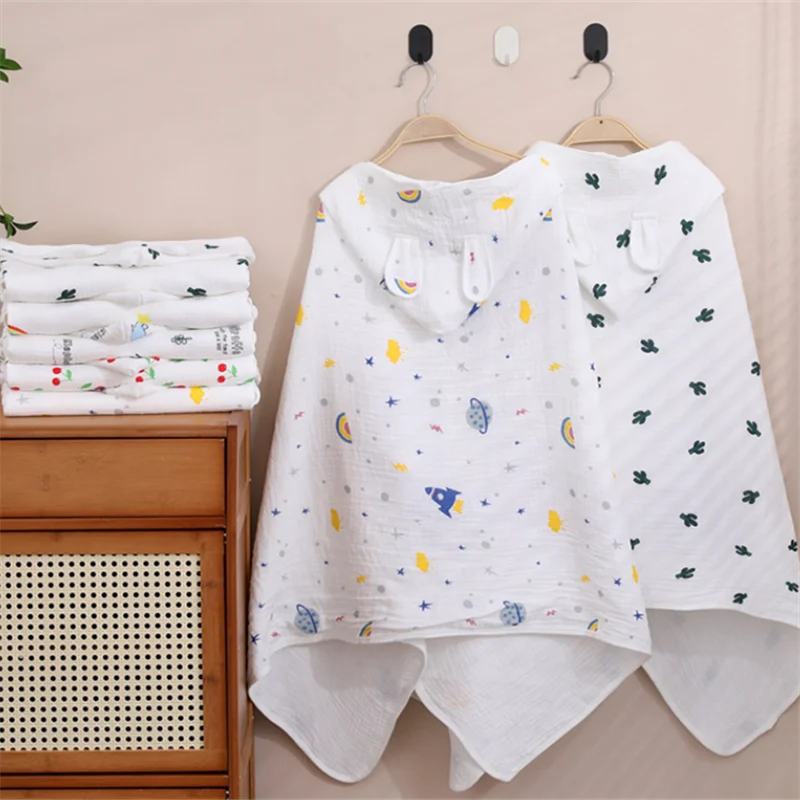 Increased Thickened Hooded Design Baby Bath Towel Pure Cotton Children's Breathable Cloak Cute Printed Baby Universal Bathrobe