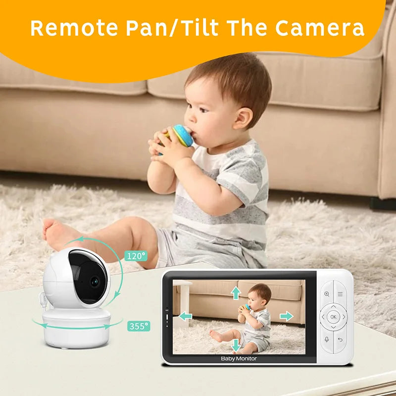 BABY 6T Baby Monitor 1080P HD Camera 5''Screen  Night Vision  Audio and Video Nanny Security 3000mAh Battery Temperature Monitor