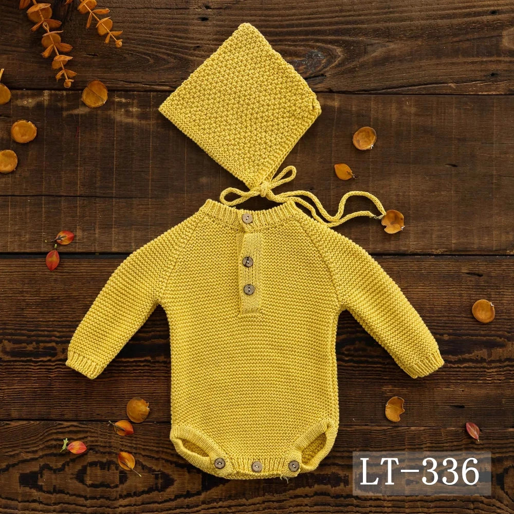 Newborn Photography Clothing Knitted Baby Costume Infant Hat Long Sleeve Romper 2Pcs/Set Studio Baby Photo Props Accessories