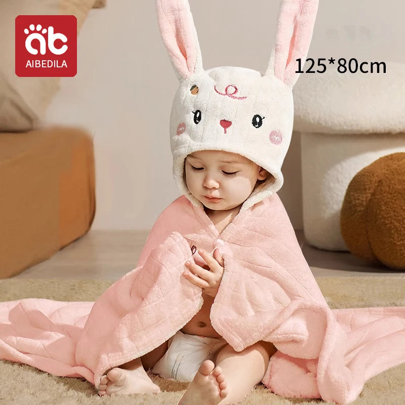 AIBEDILA Cute Animal Baby Bath Towel Cartoon Rabbit Dinosaur Infant Towels Blanket With Hood Newborn Bath Wipe Baby Beach Towels