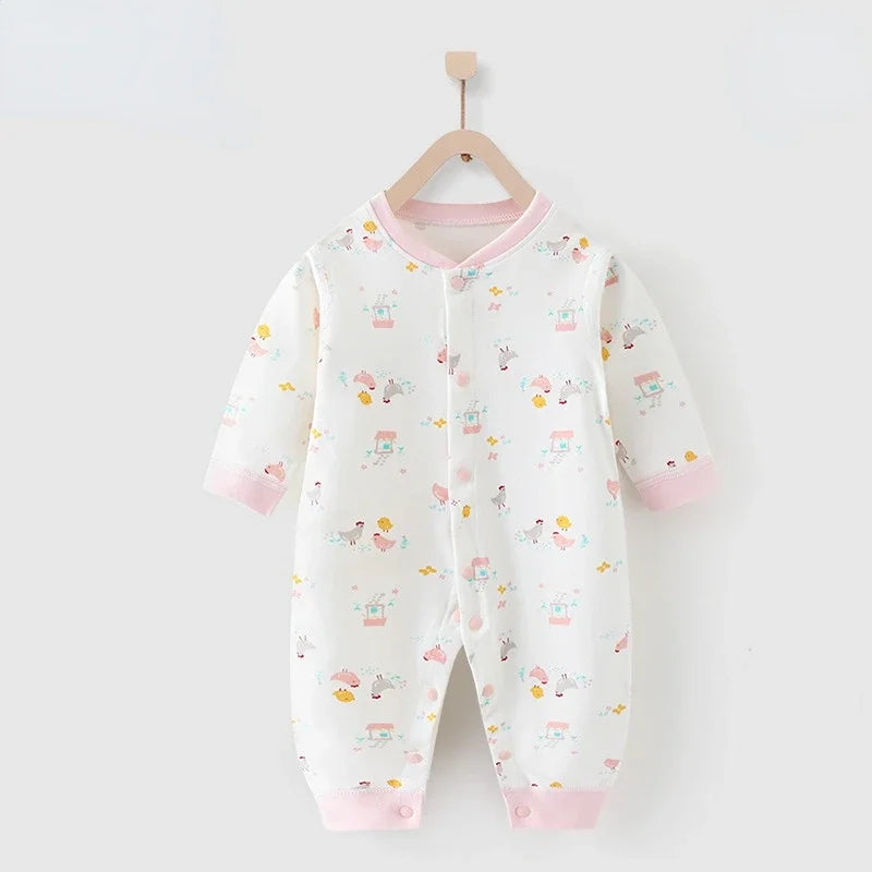 Baby One-piece Clothes Long-sleeved Cotton Newborn Pajamas Rompers Baby Air-conditioned Clothes Spring and Autumn