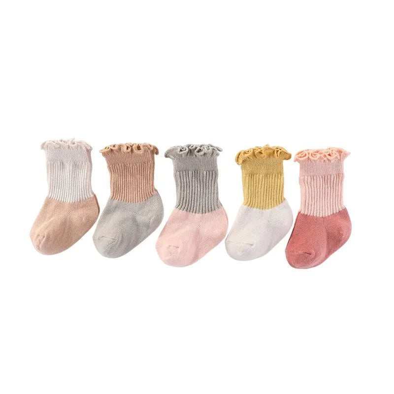 Unisex Non-Slip Socks 5 Pairs 100% Cotton Elasticity 0-5T Solid Color Newborn Baby Girl Boy Socks Sets Infant Accessories