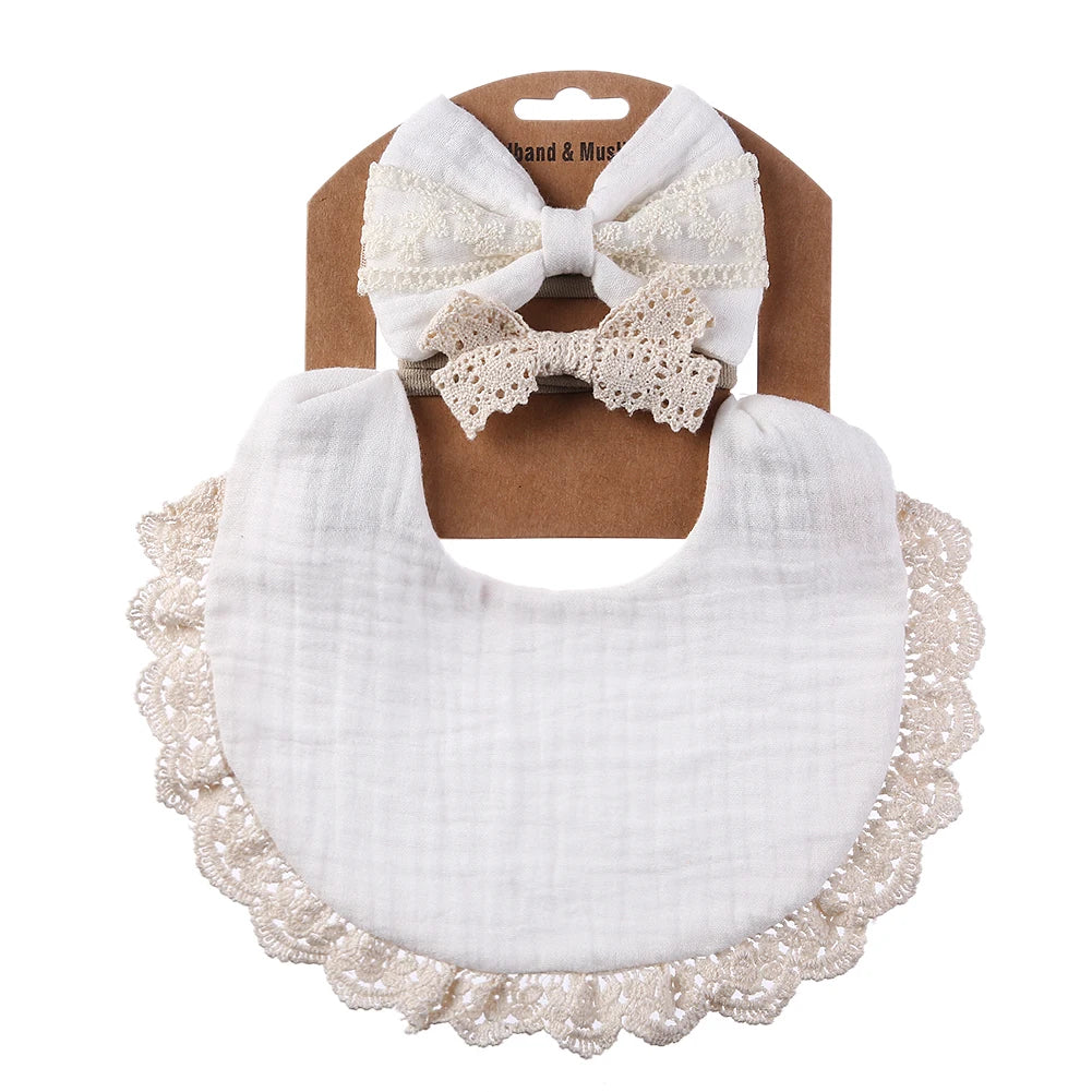 3Pcs/Set Solid Muslin Cotton Bamboo Baby Bib Tassel Lace Boy Girl Feeding Drool Saliva Towel Burp Cloth Adjustable Infant Scarf