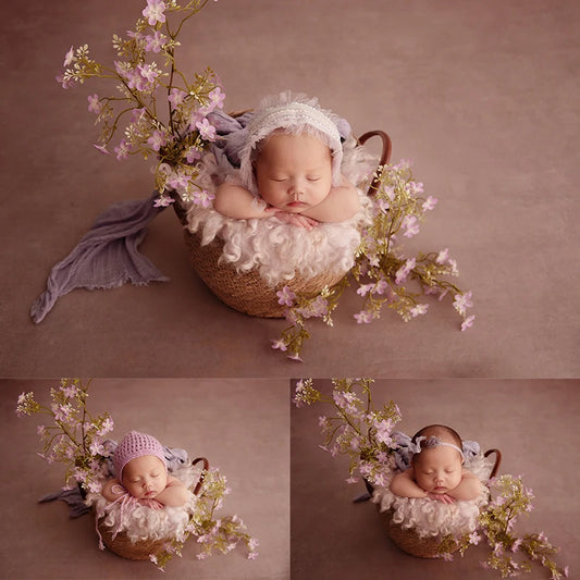 Newborn Photography Seersucker Wrap Soft Wool Felt Blanket Baby Photo Head Flower Prop Baby Posing Basket Filler Accessories